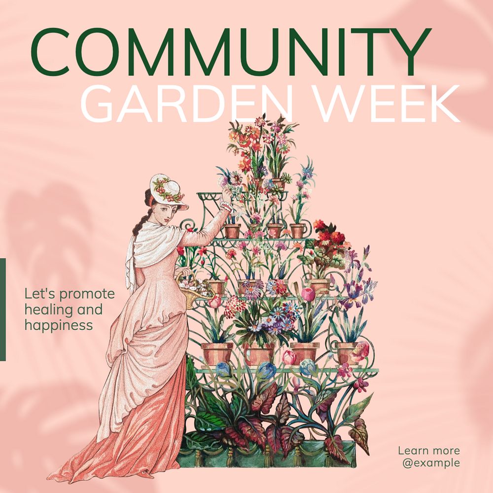 Community garden week Instagram post template, editable text