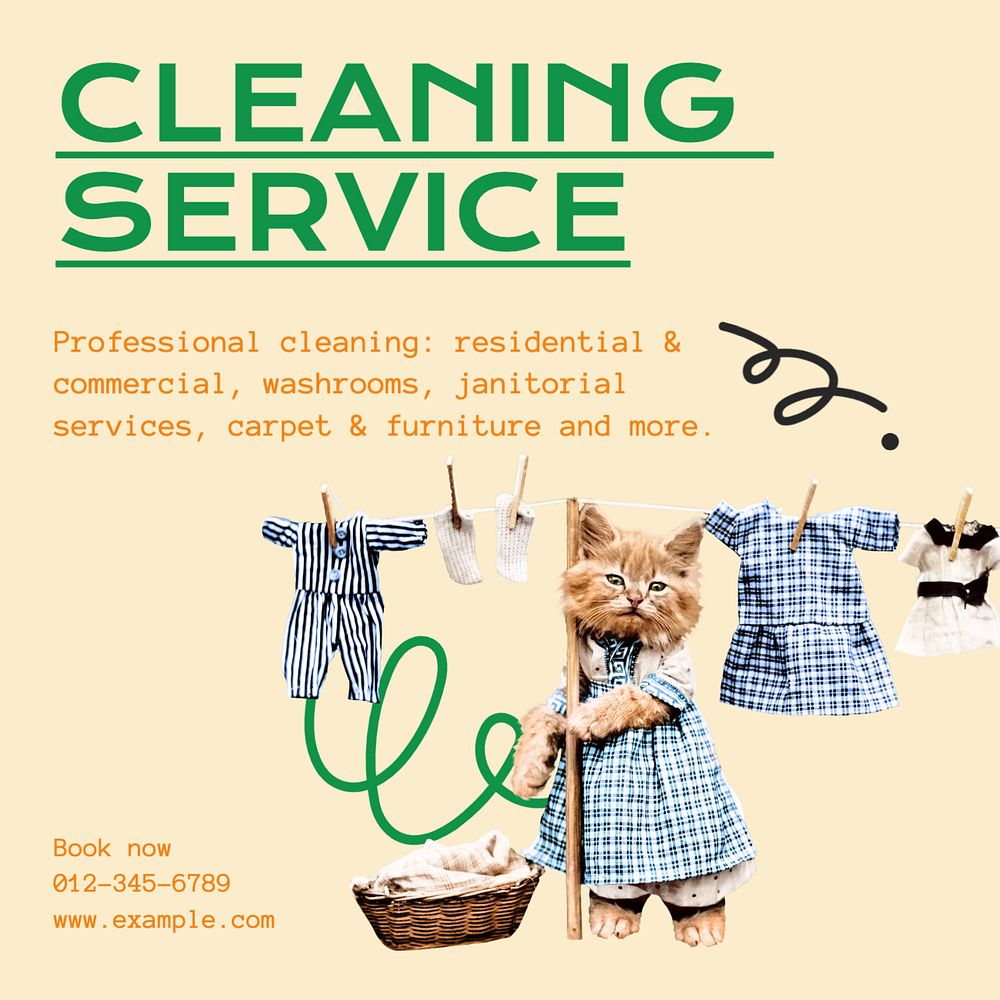 Cleaning service Instagram post template, editable text