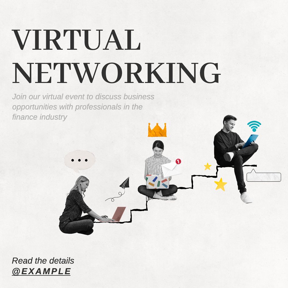 Virtual networking Instagram post template, editable text