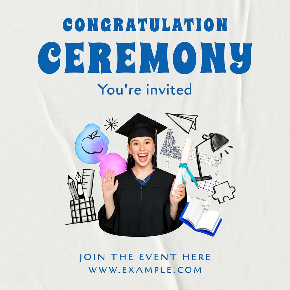 Graduation ceremony Instagram post template, editable text