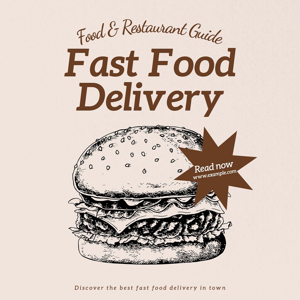 Fast food delivery Instagram post template, editable text