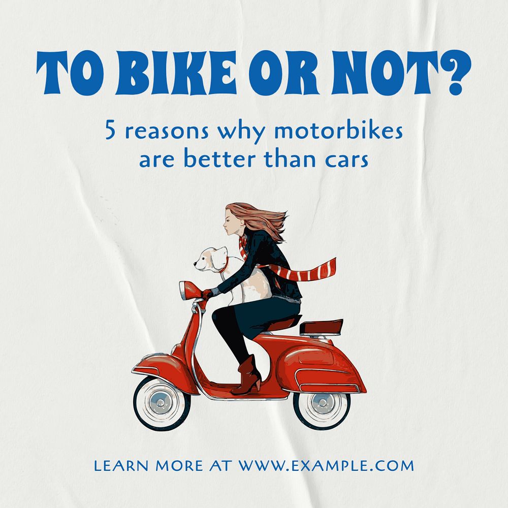 Motorbikes vs cars Instagram post template, editable text
