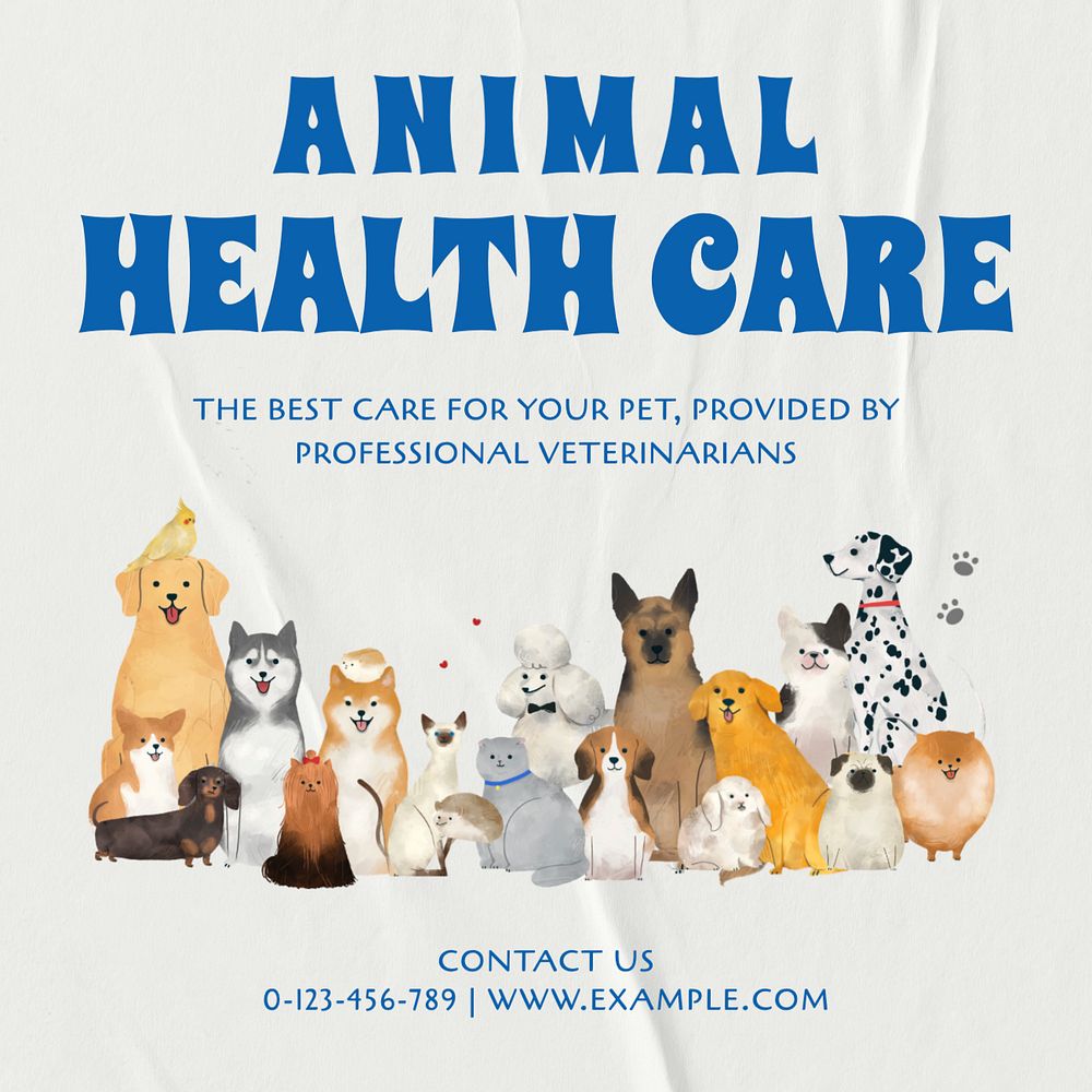 Animal health care Instagram post template, editable text