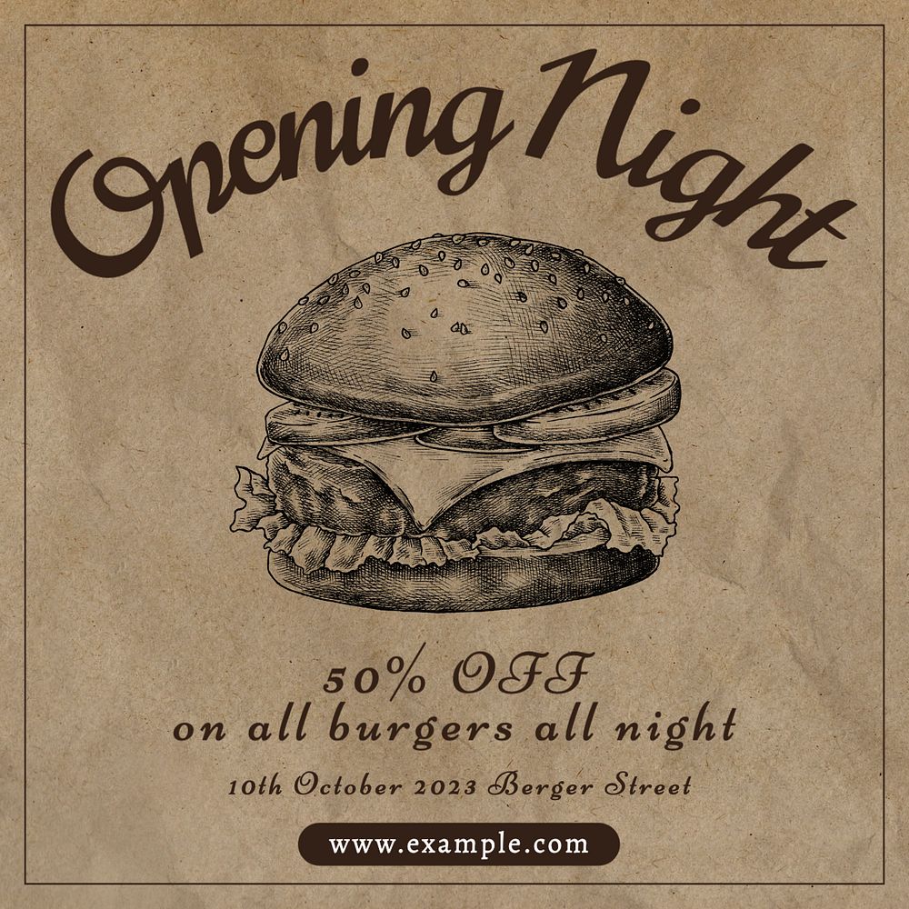 Opening night promotion  Instagram post template, editable text