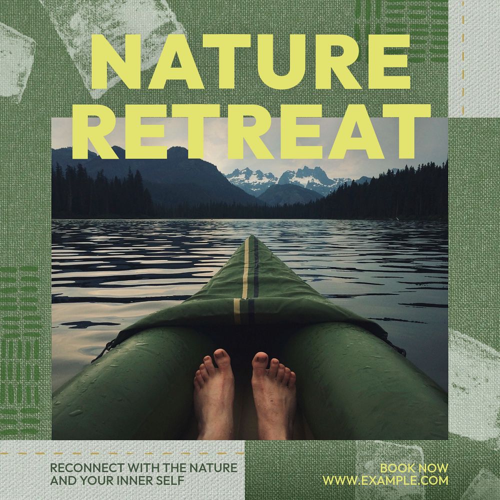 Nature retreat Instagram post template, editable text