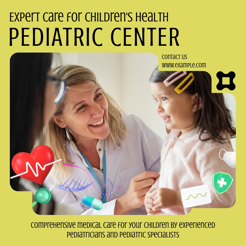 Pediatric center Instagram post template, editable text