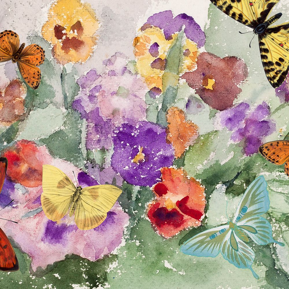 Watercolor butterflies, editable remix design