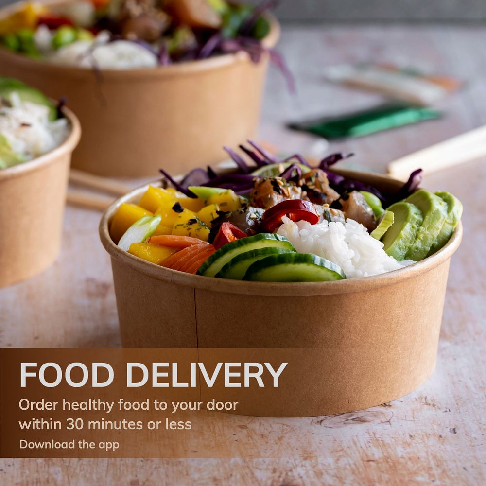 Food delivery Instagram post template, editable text