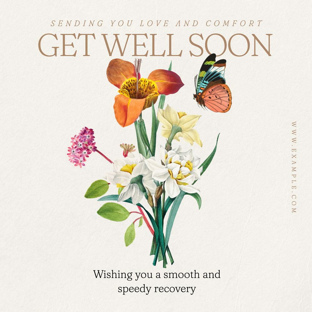 Get well soon Instagram post template, editable text