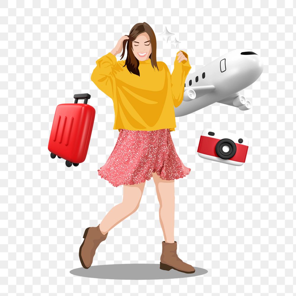 Woman traveling png sticker, vector illustration transparent background