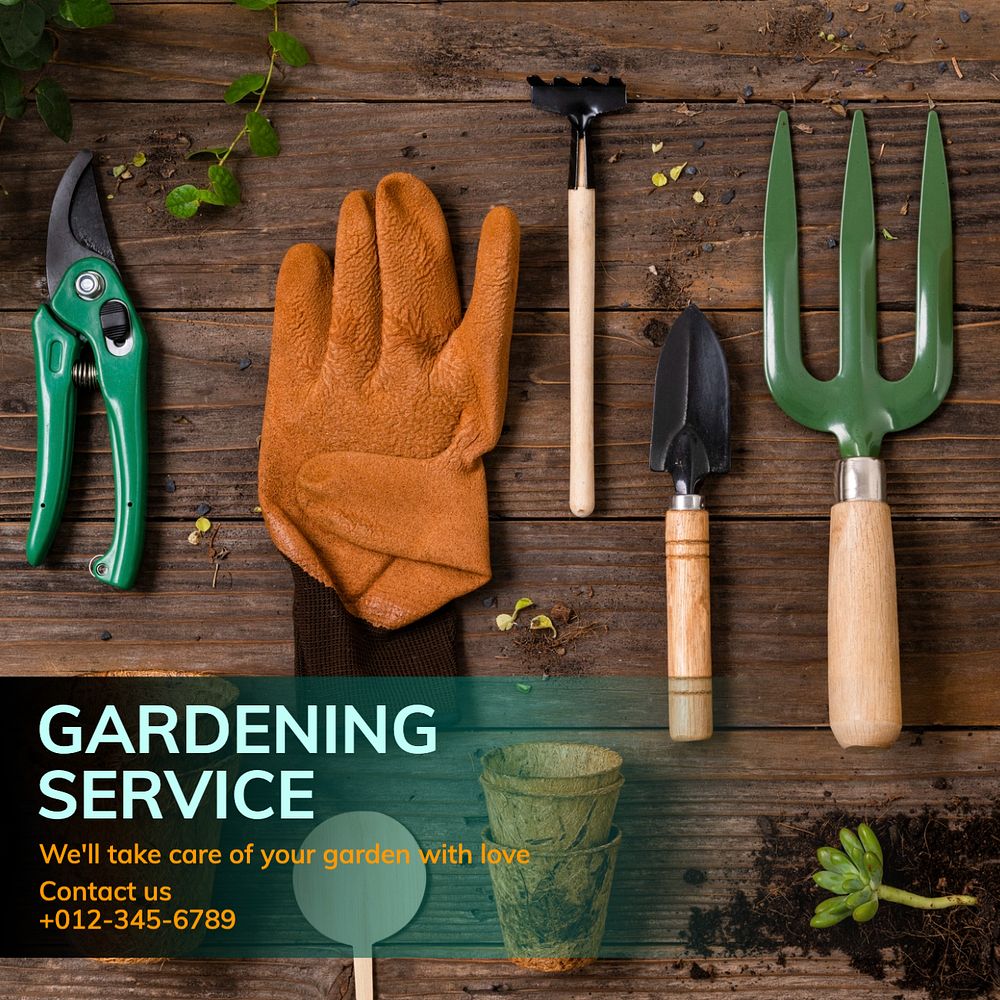 Gardening service Instagram post template, editable text