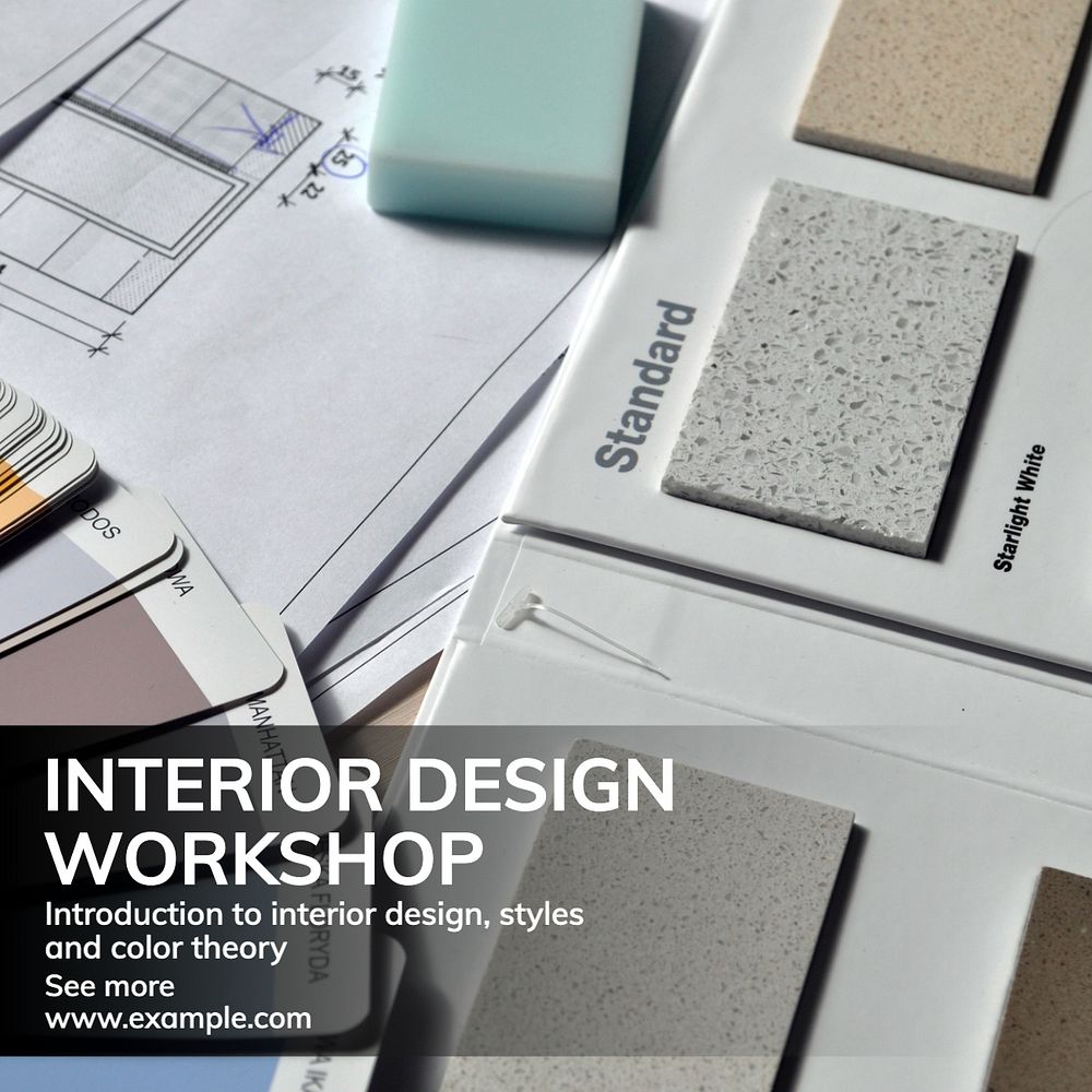 Interior design workshop Instagram post template, editable text