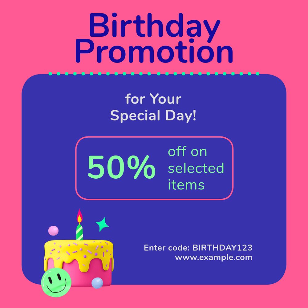 Birthday promotion Instagram post template, editable text