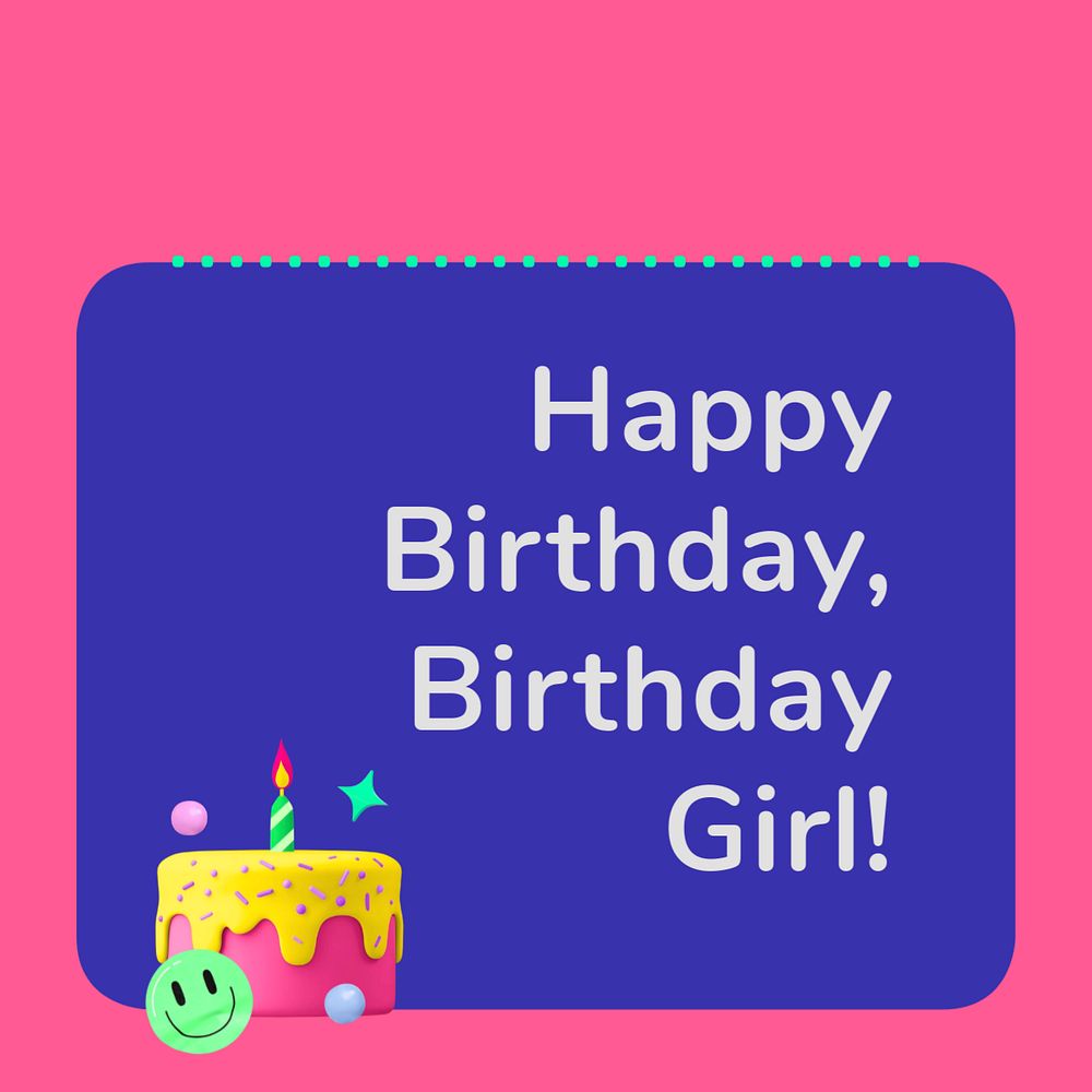 Birthday girl Instagram post template, editable text