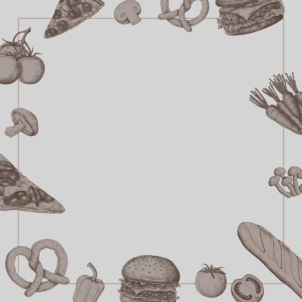 Food vintage frame on gray, editable design