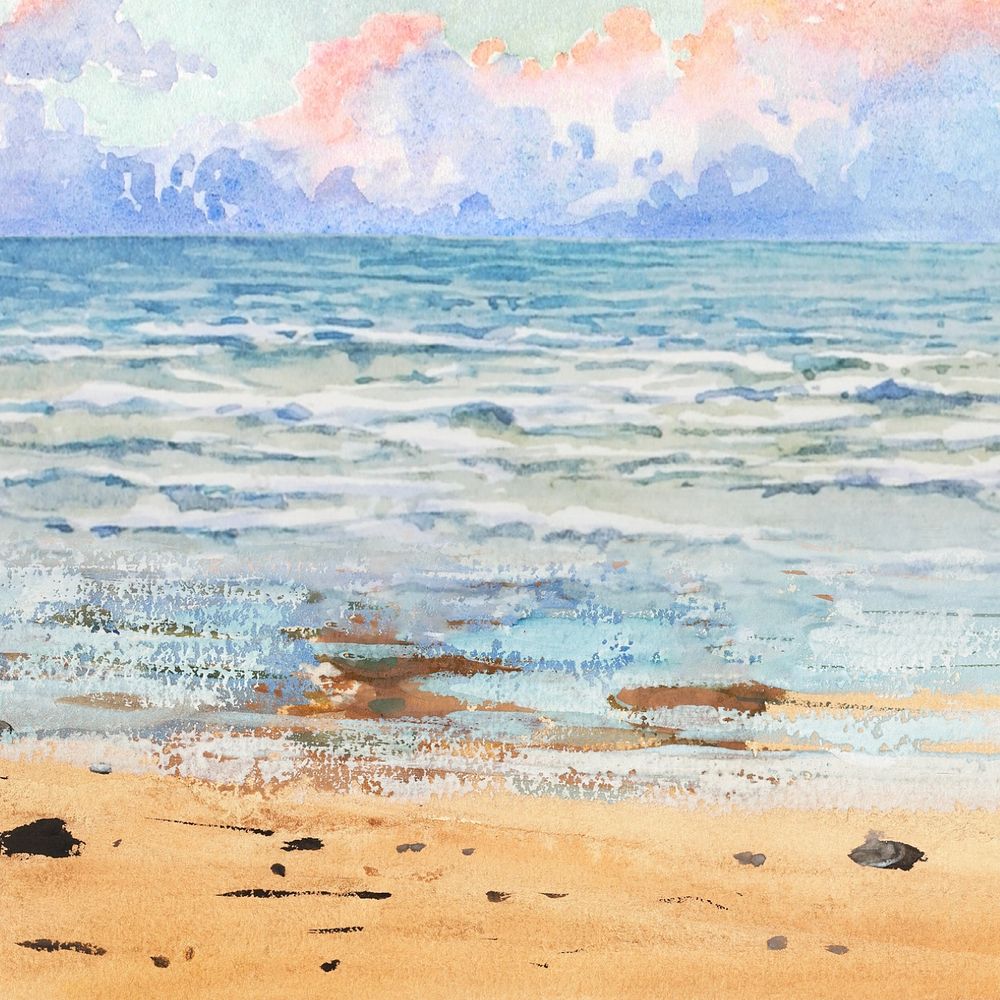 Watercolor Summer beach, editable remix design