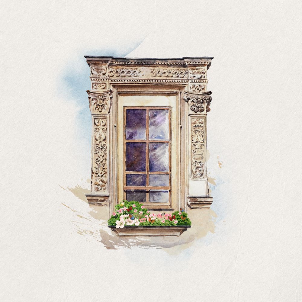 Watercolor building window, editable remix design