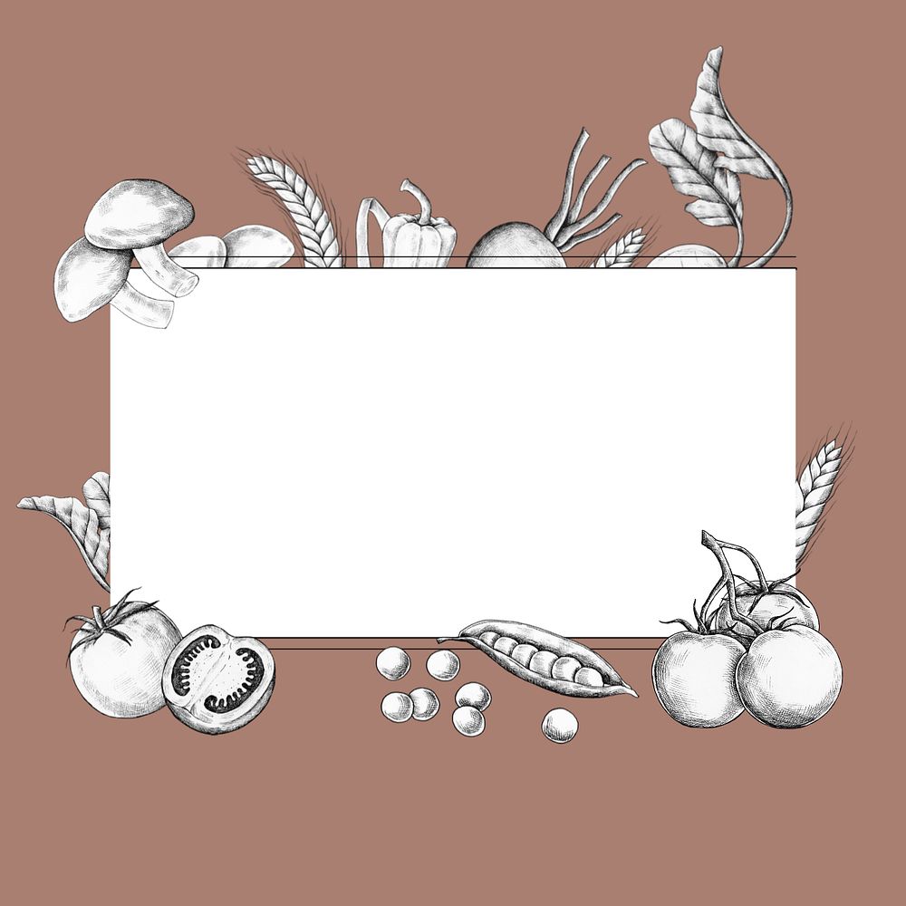 White rectangle with vintage vegetable frame, editable design