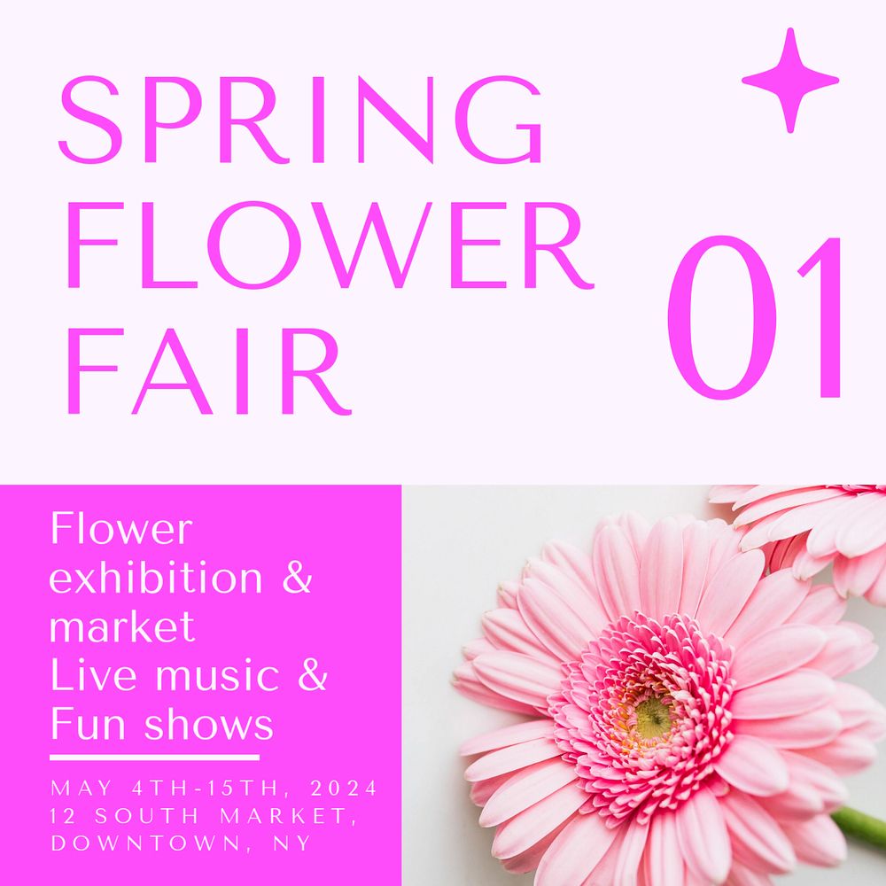 Spring flower fair Instagram post template, editable text