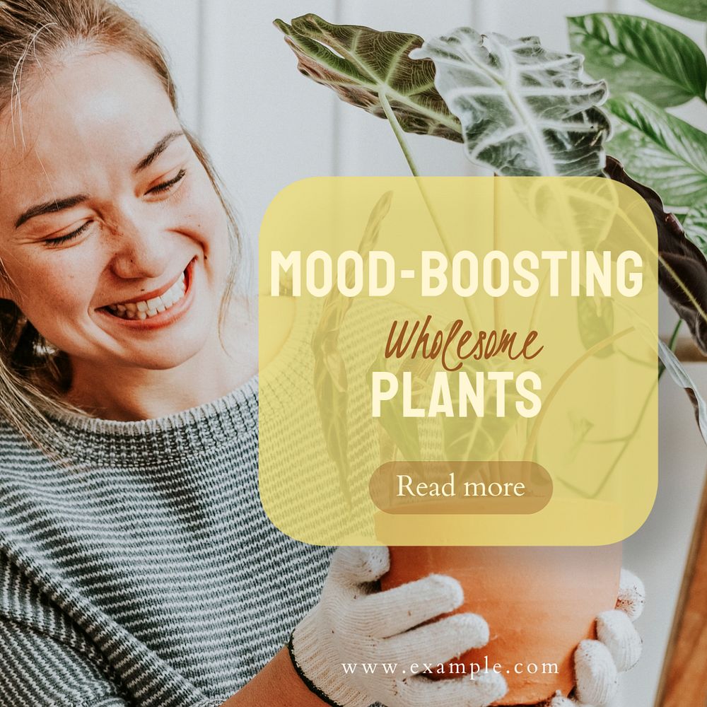 Mood-boosting plants Instagram post template, editable text