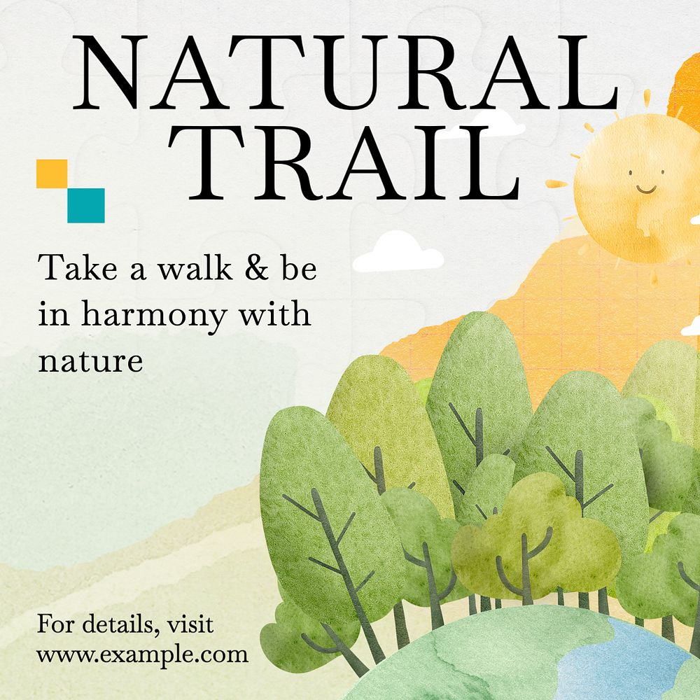 Natural trail Instagram post template, editable text