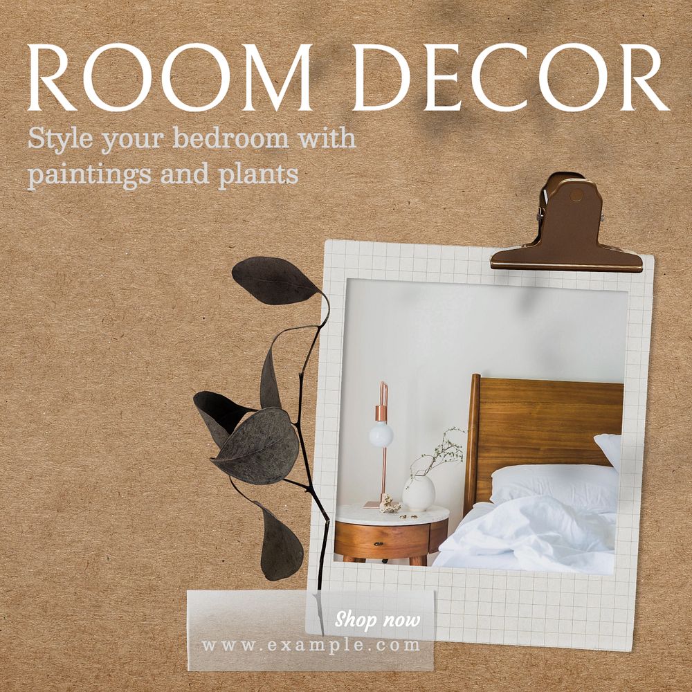 Room decoration Instagram post template, editable text