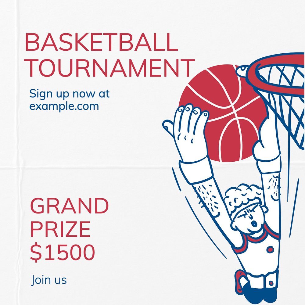 Basketball tournament Instagram post template, editable text