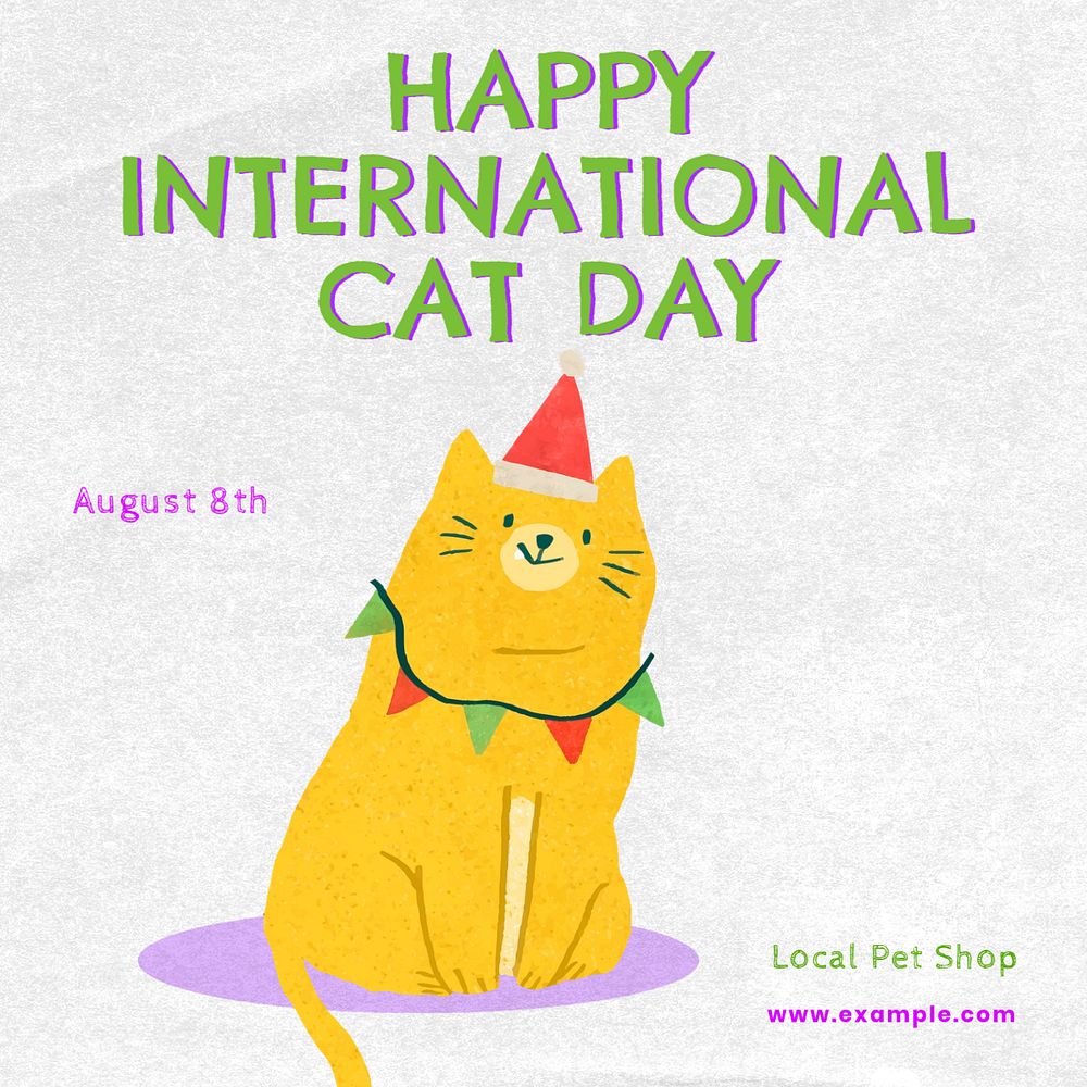 Cat day Facebook post template, editable design