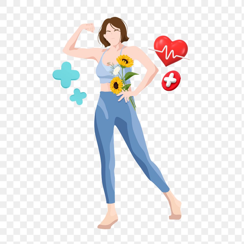 Healthy woman png sticker, health & wellness vector illustration transparent background