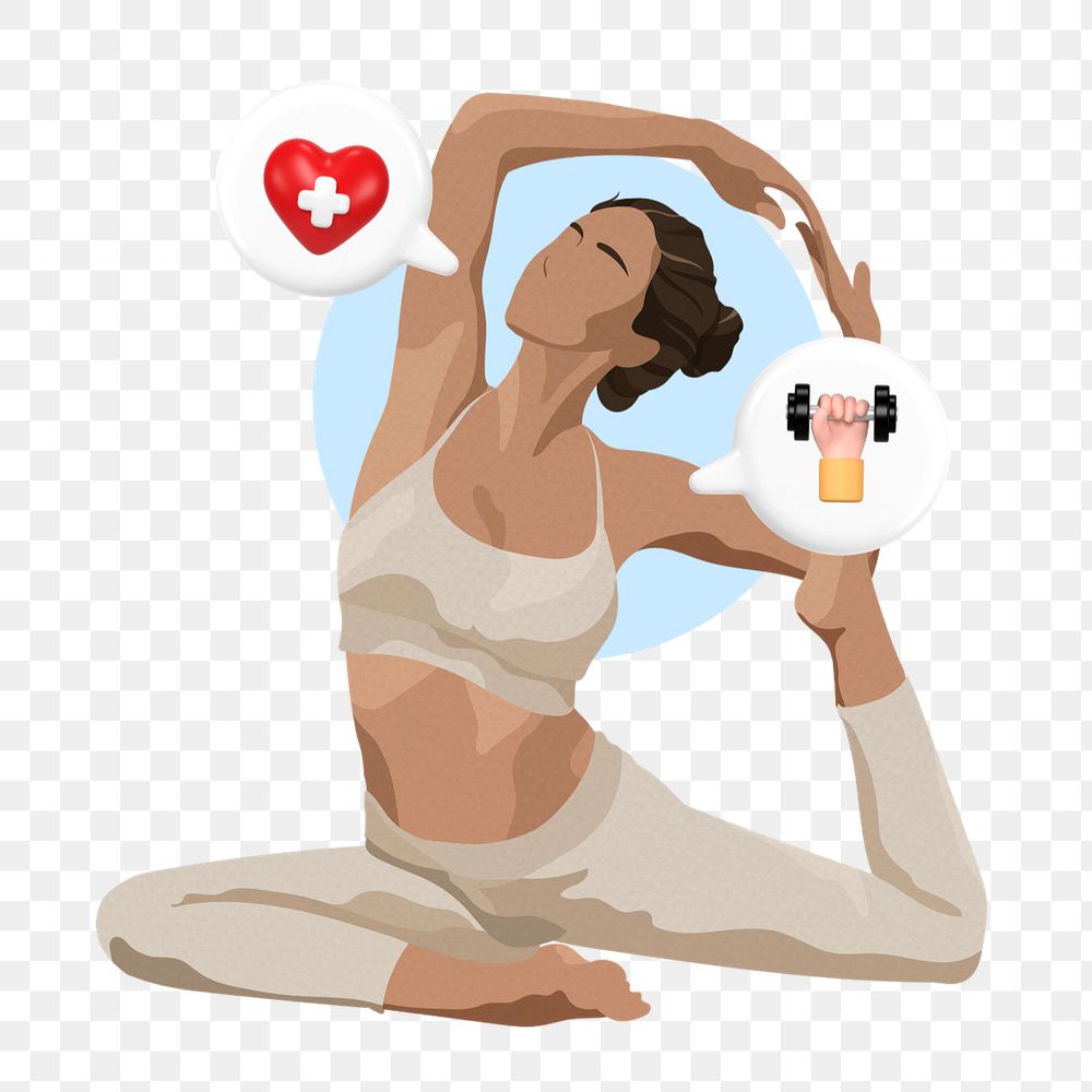 Woman & yoga png sticker, health & wellness vector illustration transparent background