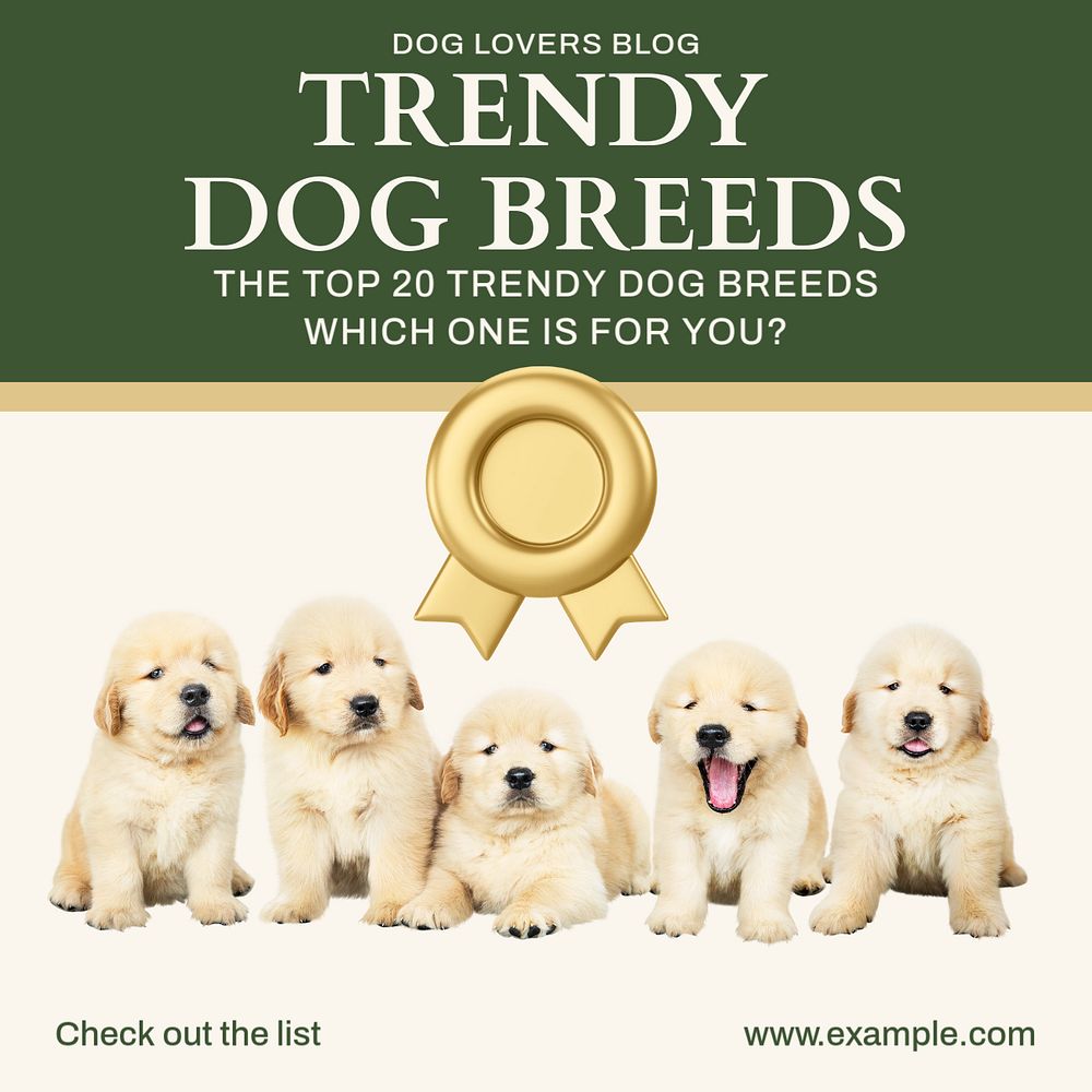 Dog breeds Instagram post template, editable text