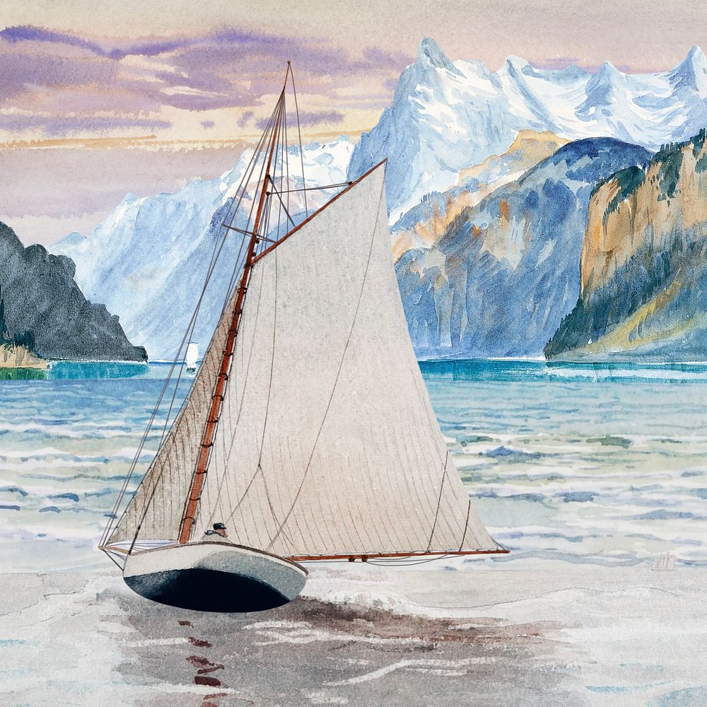 Watercolor sailboat, editable remix design