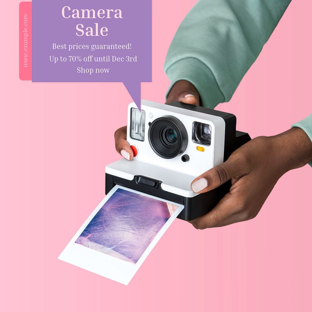 Camera sale Instagram post template, editable text