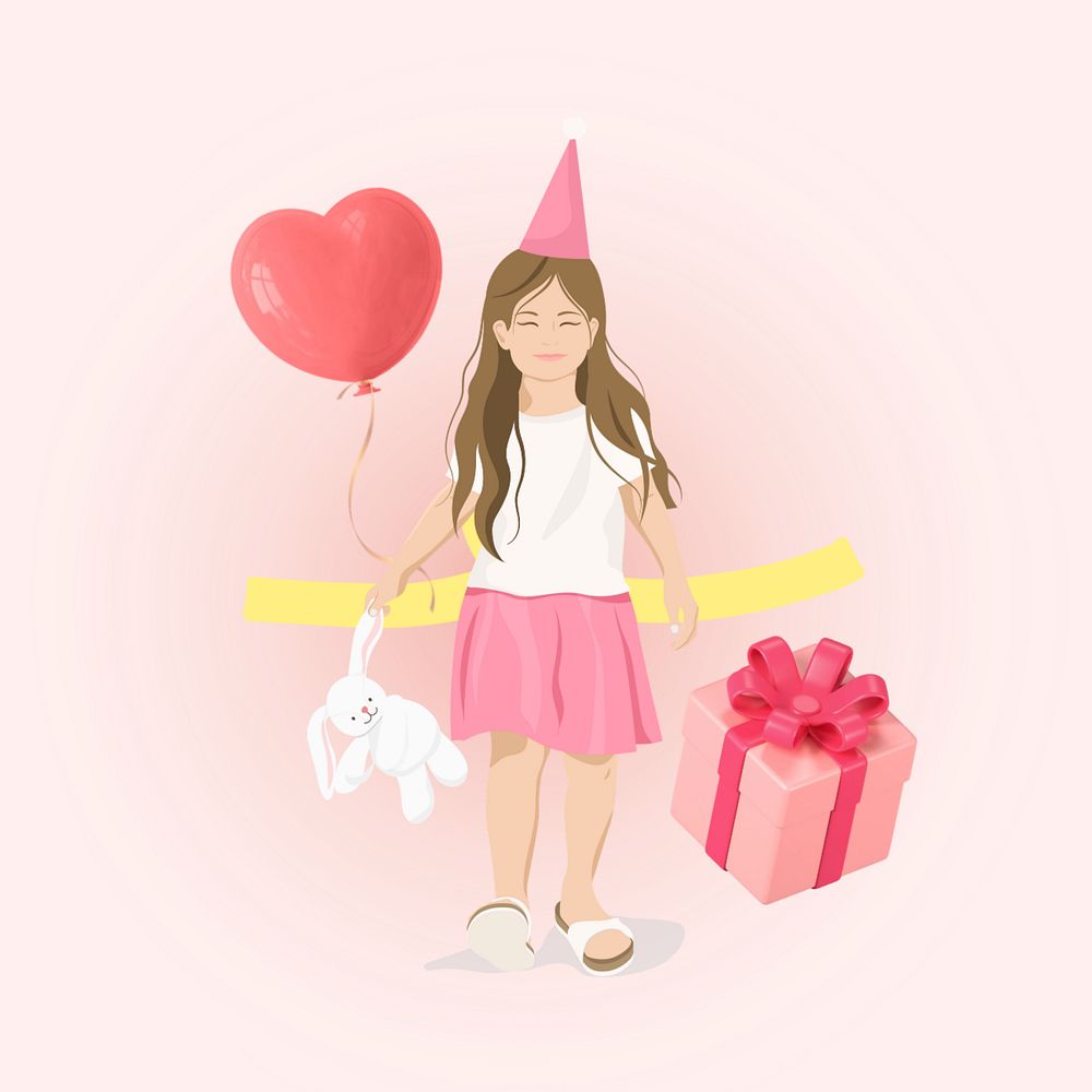 Birthday girl  collage element, vector illustration