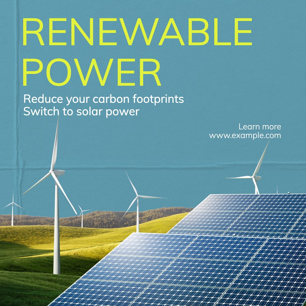 Renewable power Instagram post template, editable text