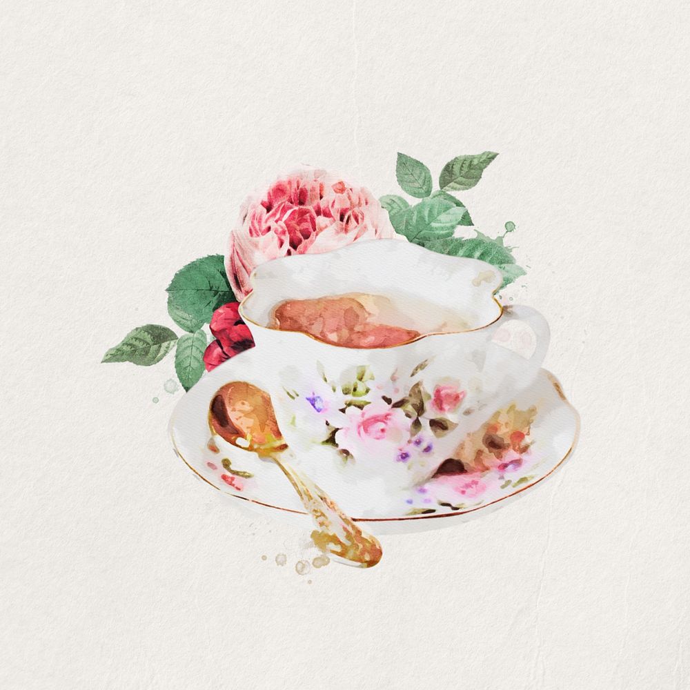 Editable watercolor teacup, remix design