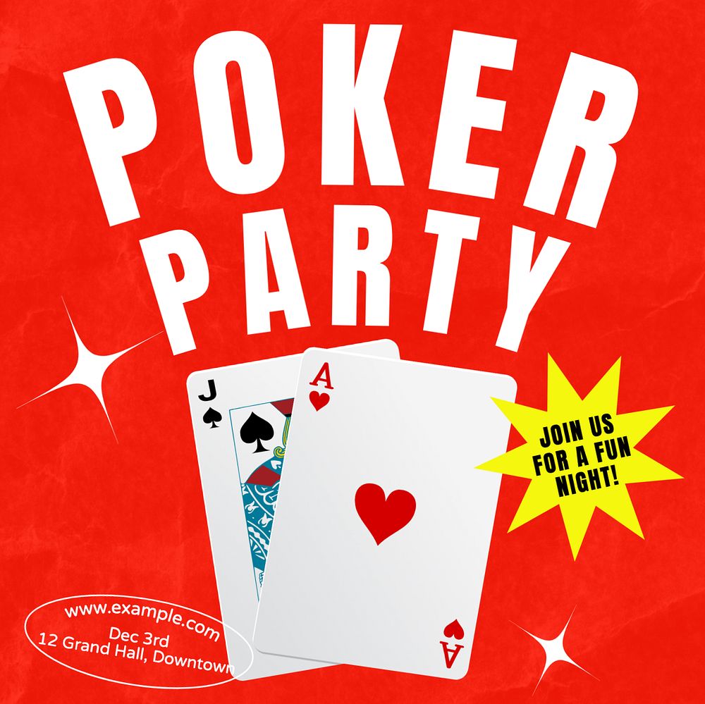 Poker party Instagram post template, editable text