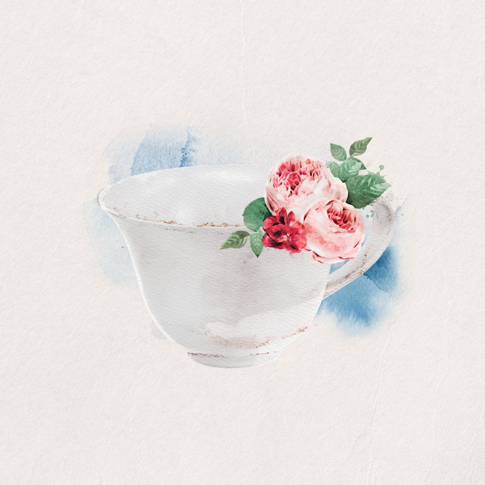 Editable watercolor teacup, remix design