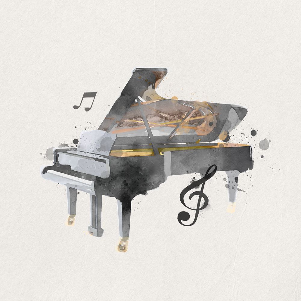 Watercolor grand piano, editable remix design