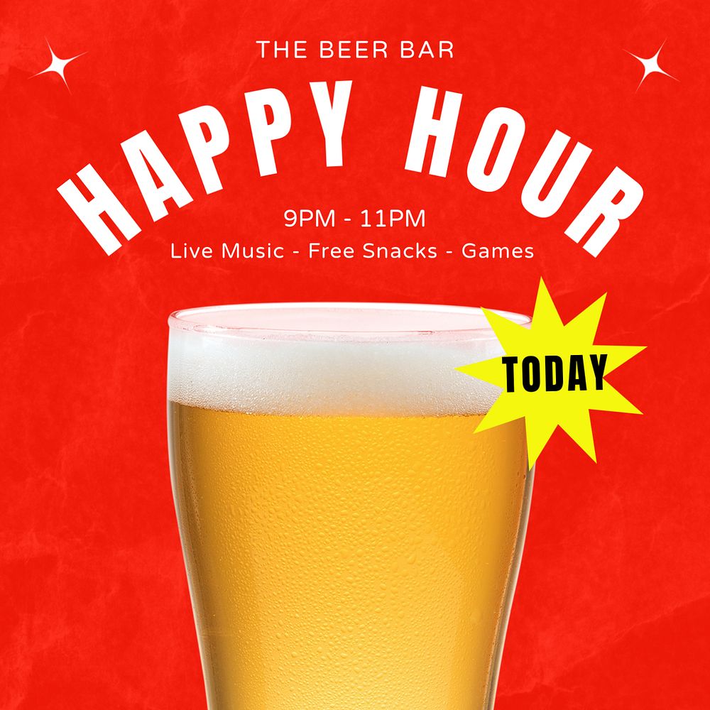 Happy hour Instagram post template, editable text