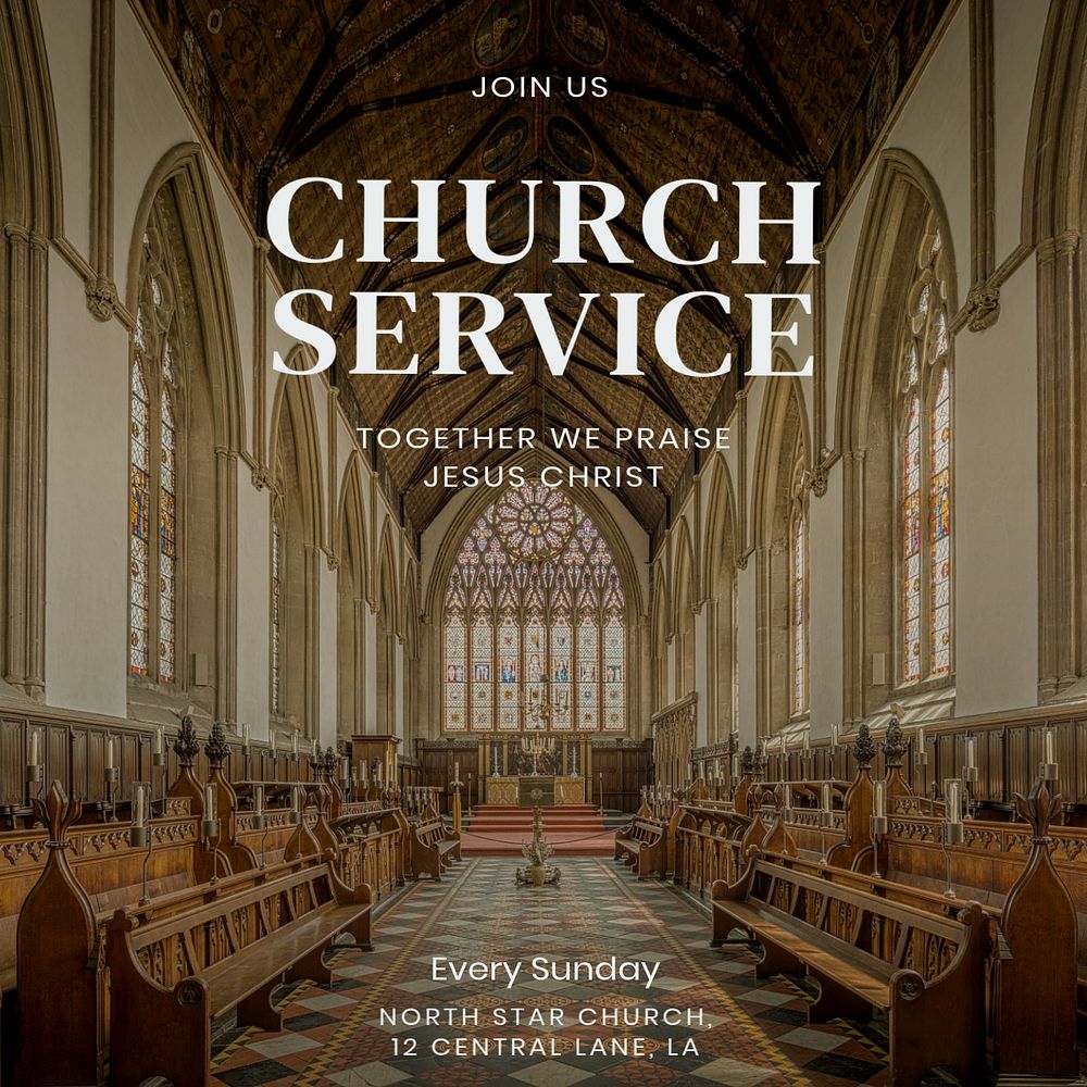 Church service Facebook post template, editable design