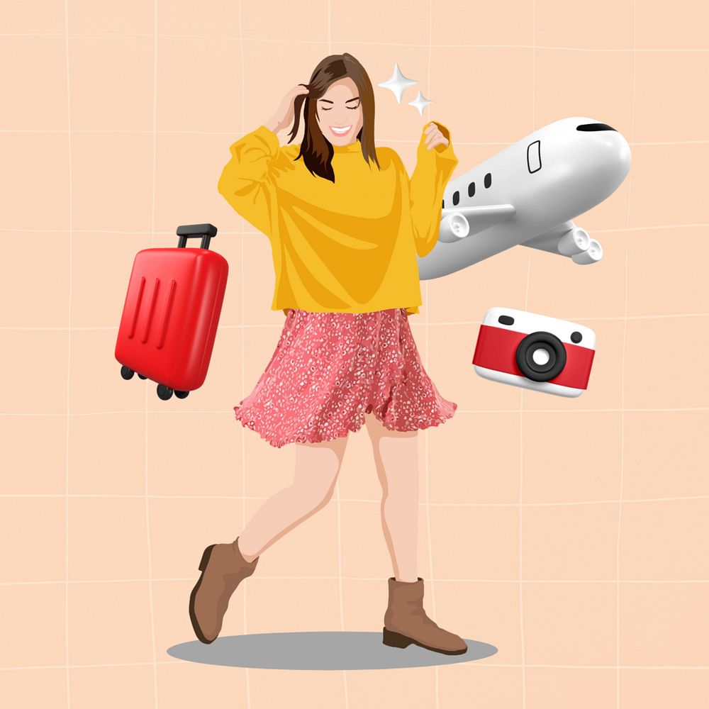 Woman traveling  collage element, vector illustration