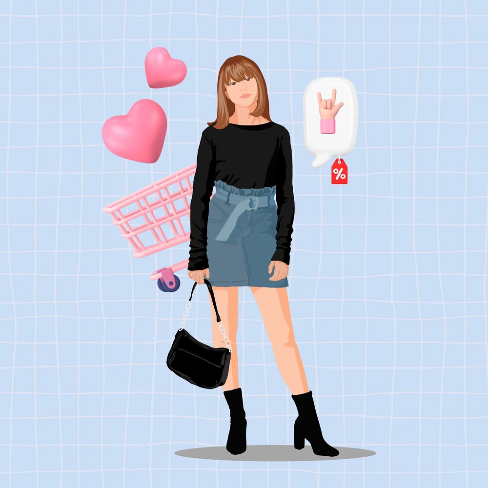 Woman shopping  collage element, vector illustration