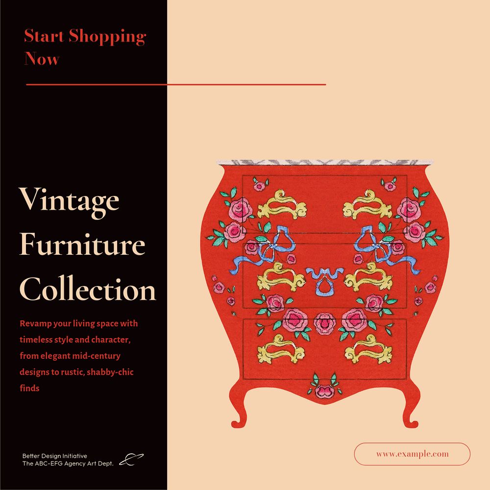 Vintage furniture collection Instagram post template, editable text