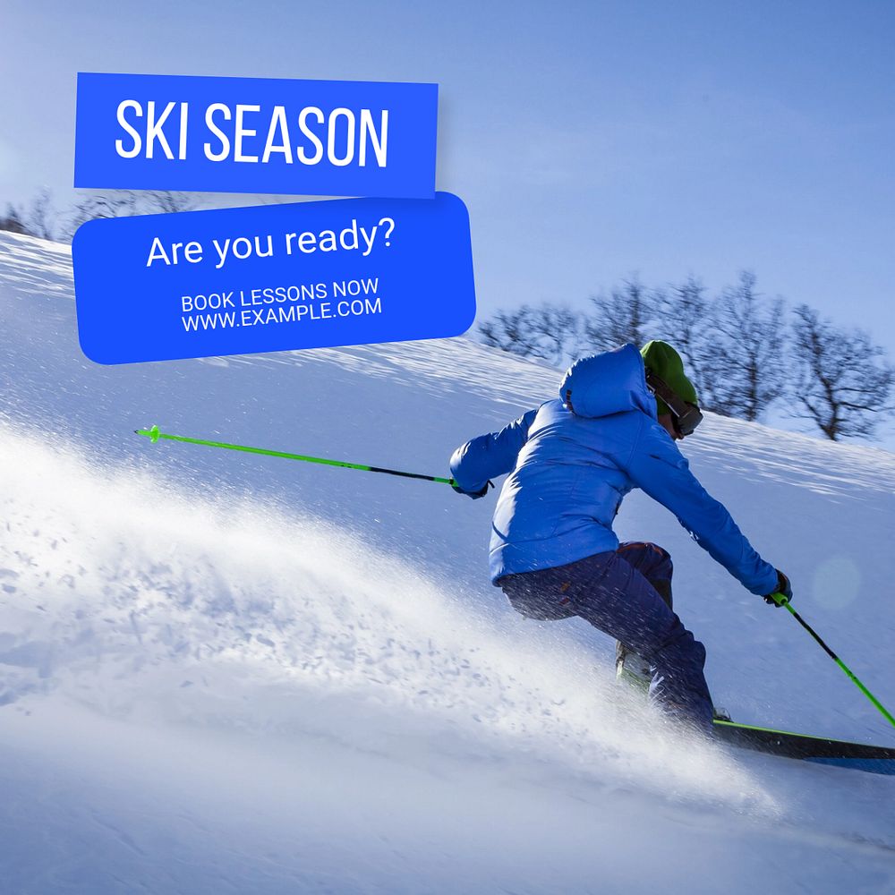 Ski lesson Instagram post template, editable text