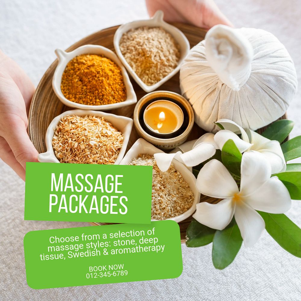 Massage packages Instagram post template, editable text