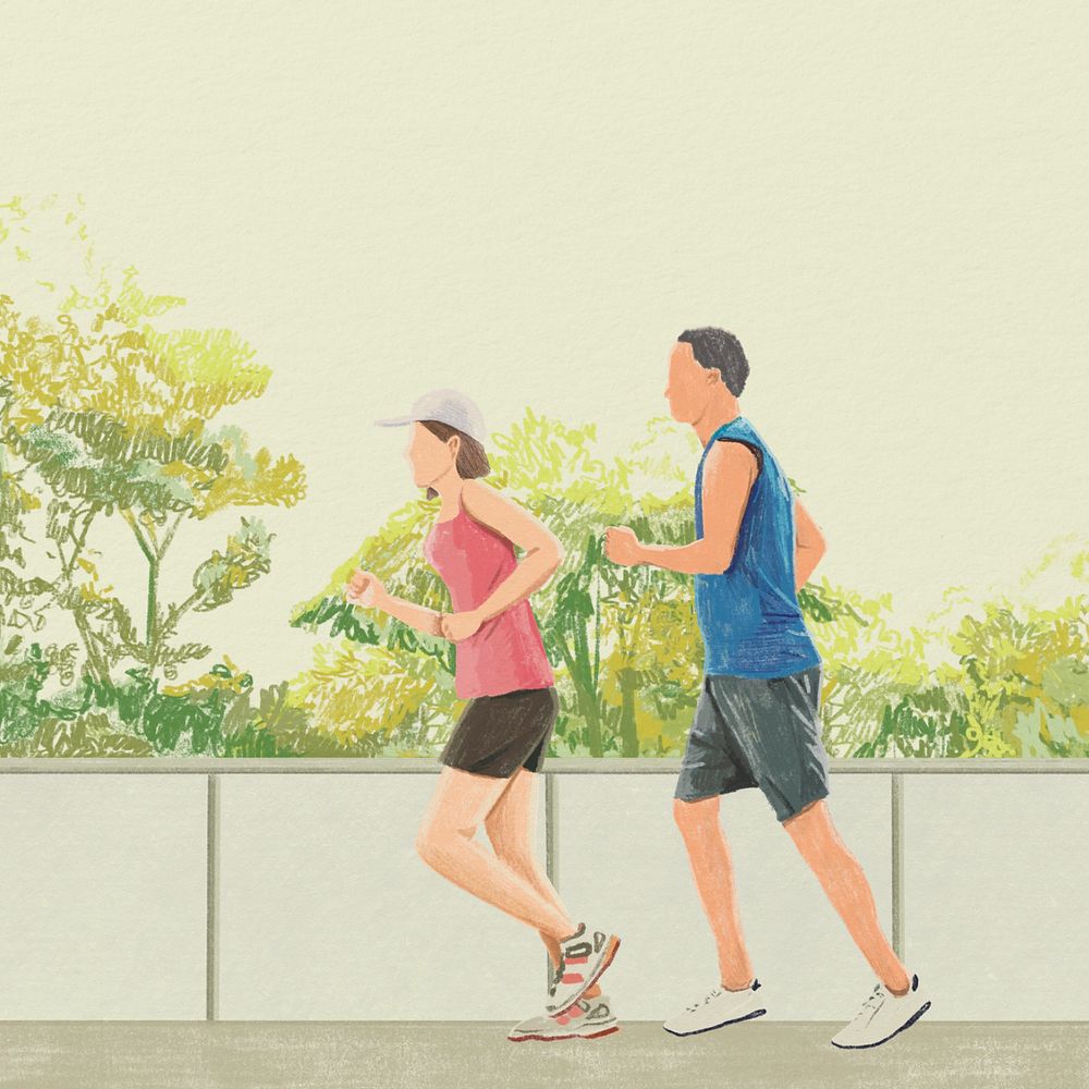 People running in a park illustration