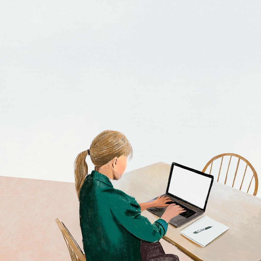 Woman working on laptop illustration