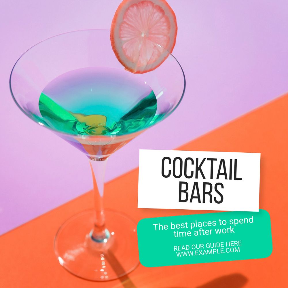 Cocktail bar Instagram post template, editable text