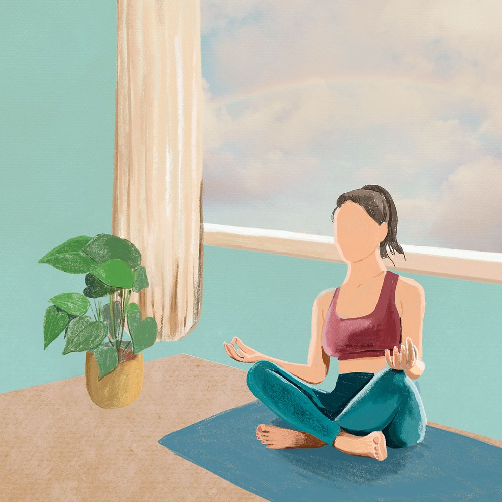 Woman doing yoga at home illustration